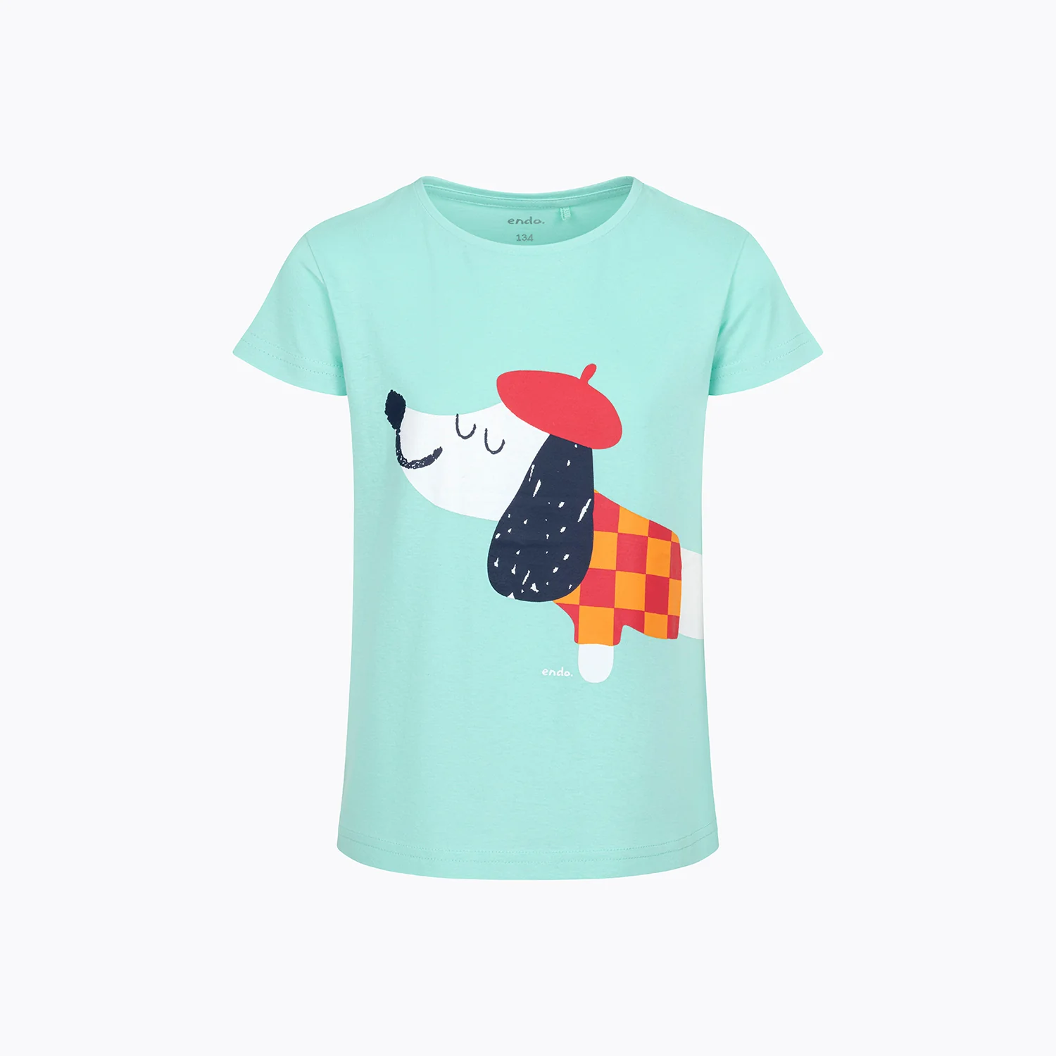 T-shirt z krótkim rękawem dla dziewczynki, z francuskim pieskiem, zielony 3-8 lat
