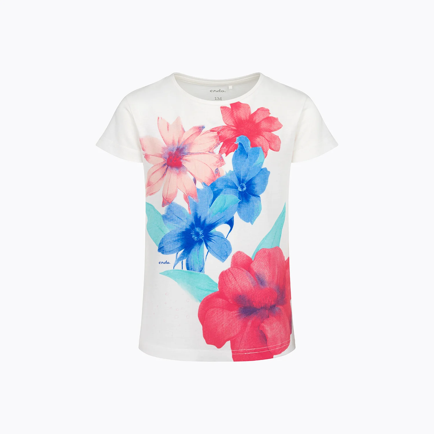 T-shirt z krótkim rękawem dla dziewczynki, z motywem kwiatowym, jasnokremowy 9-13lat