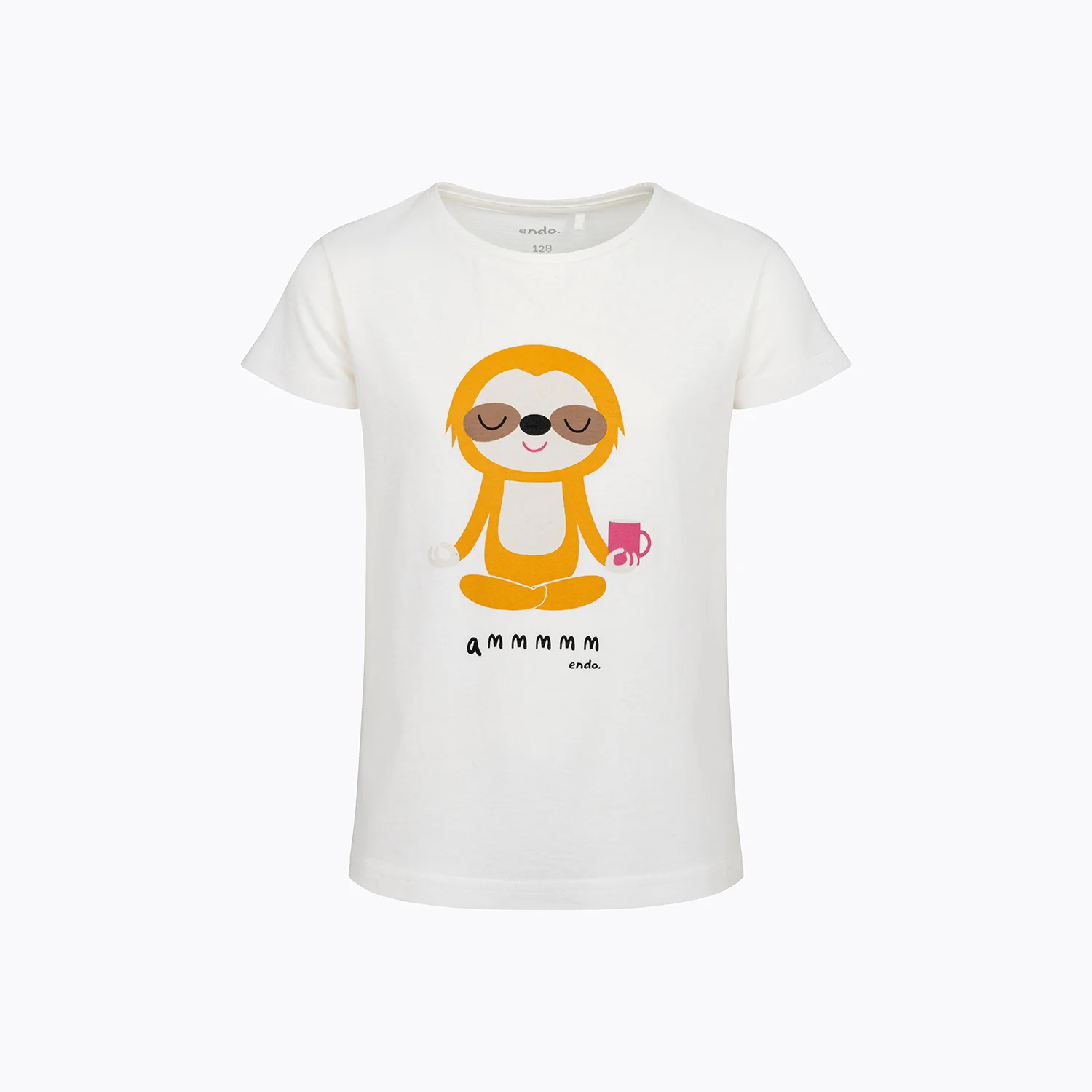 T-shirt z krótkim rękawem dla dziewczynki, z motywem yogi, biała 3-8 lat