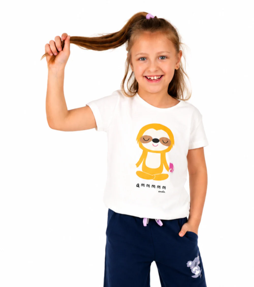 T-shirt z krótkim rękawem dla dziewczynki, z motywem yogi, biała 9-13 lat - Image 2