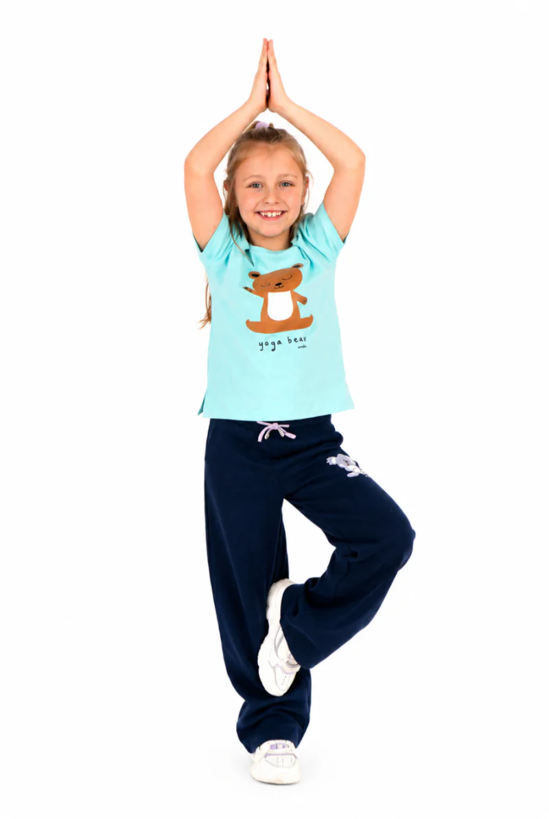 T-shirt z krótkim rękawem dla dziewczynki, z motywem yogi, niebieska 9-13 lat - Image 2