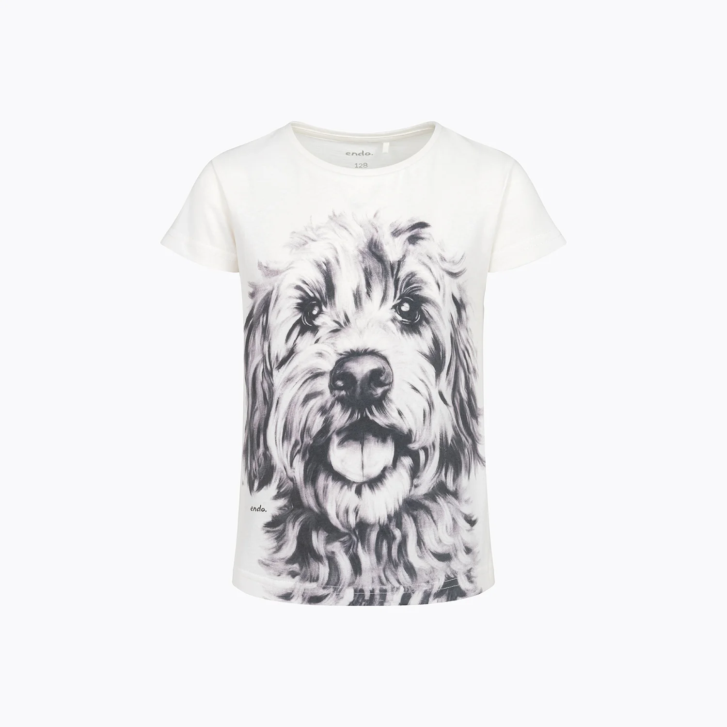 T-shirt z krótkim rękawem dla dziewczynki, z psem, biała 3-8 lat