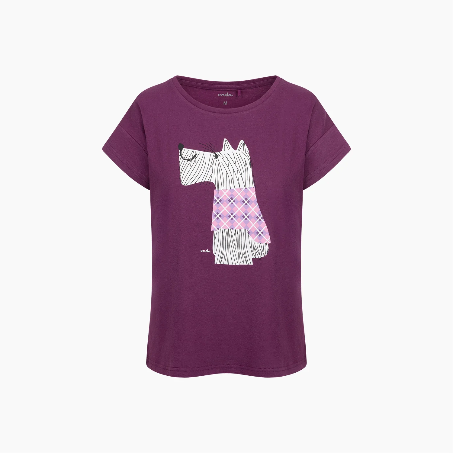 Damski t-shirt z krótkim rękawem, z pieskiem, fioletowa