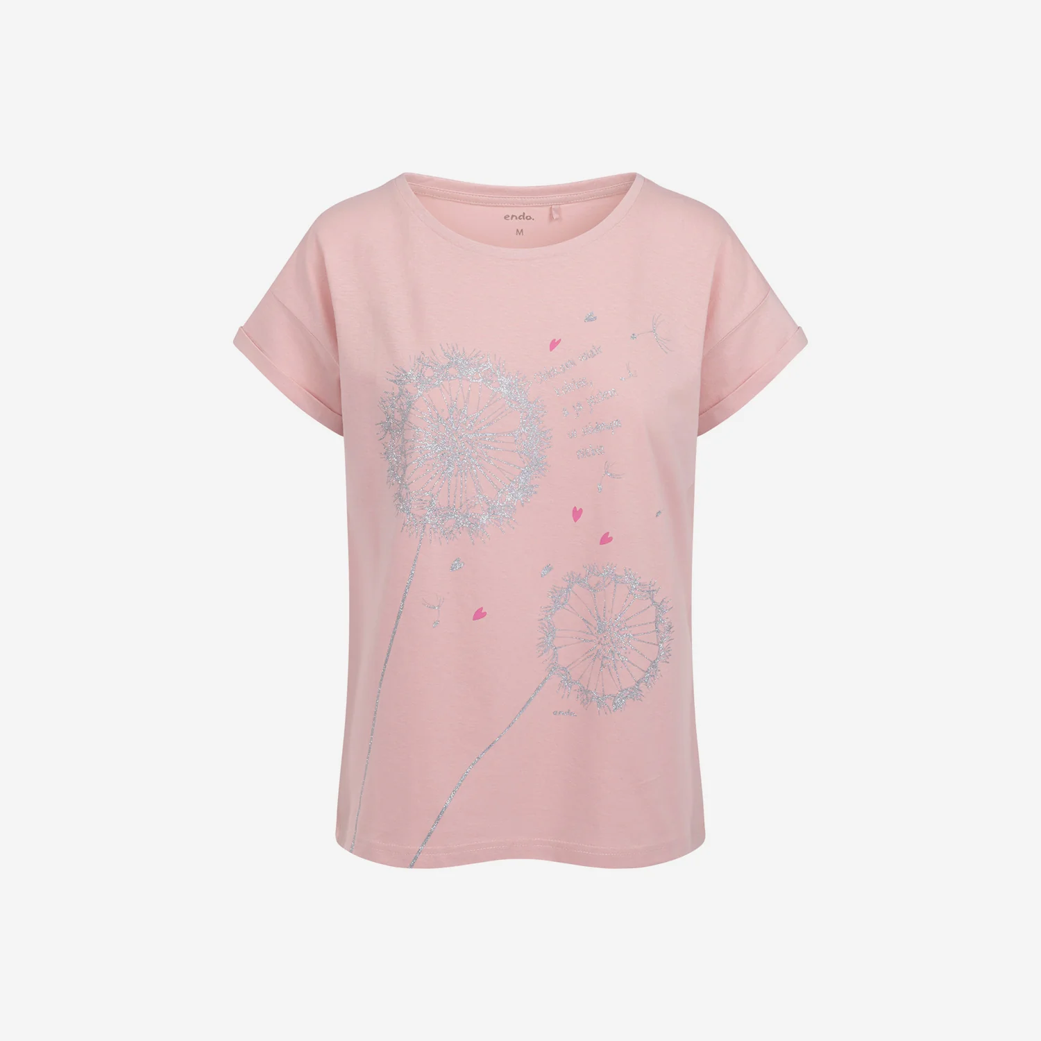 Damski t-shirt z krótkim rękawem, z dmuchawcami, różowy