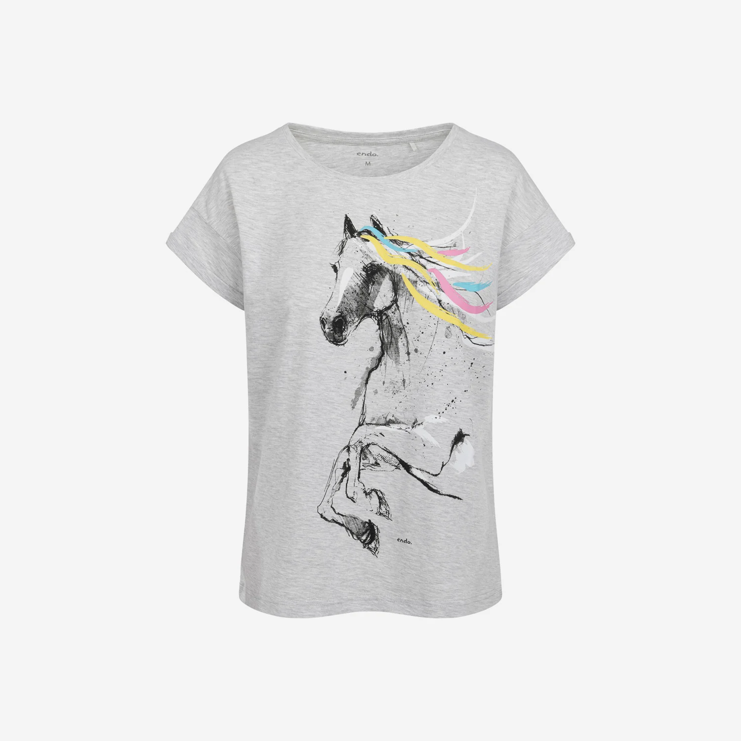 Damski t-shirt z krótkim rękawem, z koniem, szary
