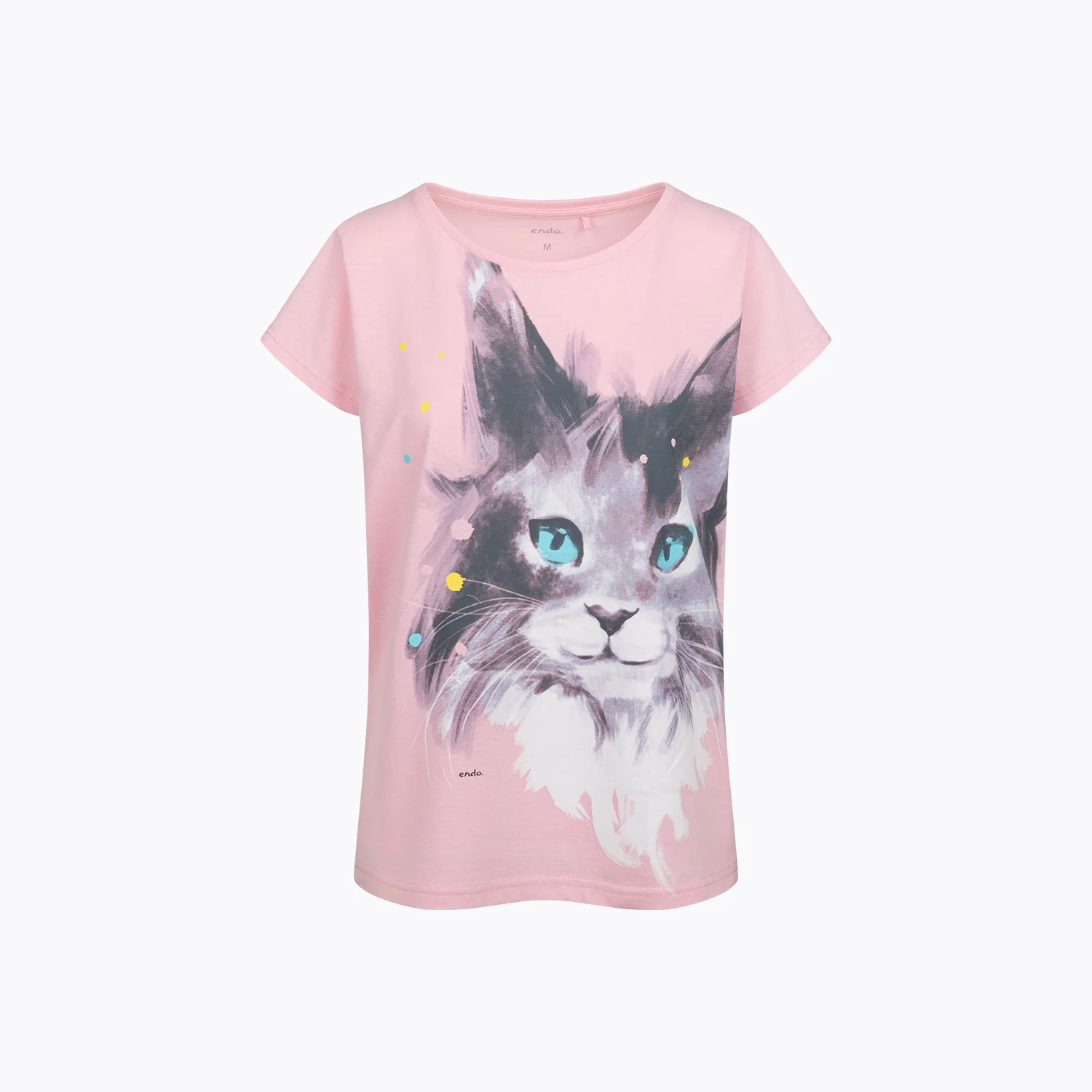 Damski t-shirt z krótkim rękawem, z kotem, różowy