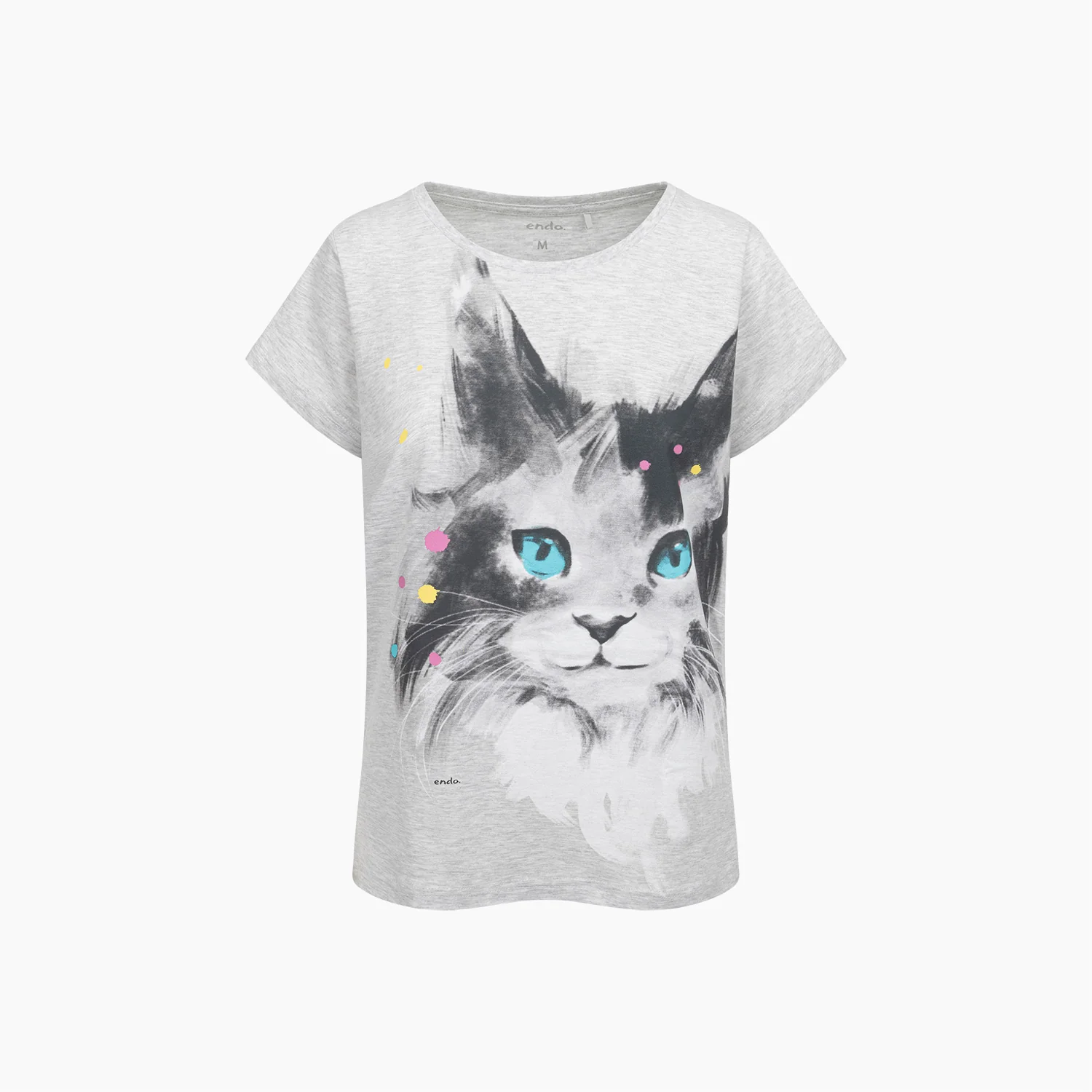 Damski t-shirt z krótkim rękawem, z kotem, szary