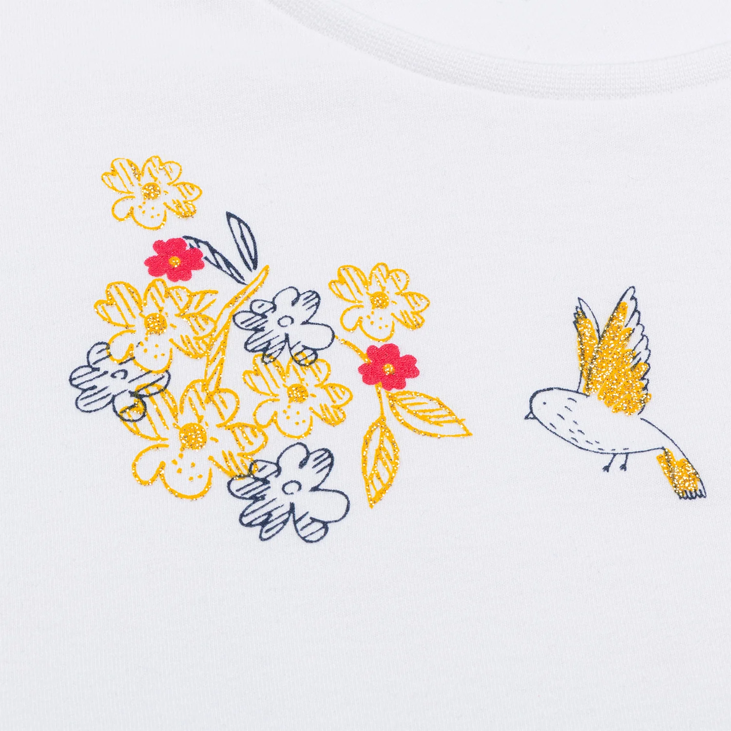 Damski t-shirt z krótkim rękawem, z kwiatkami, biały - Image 2