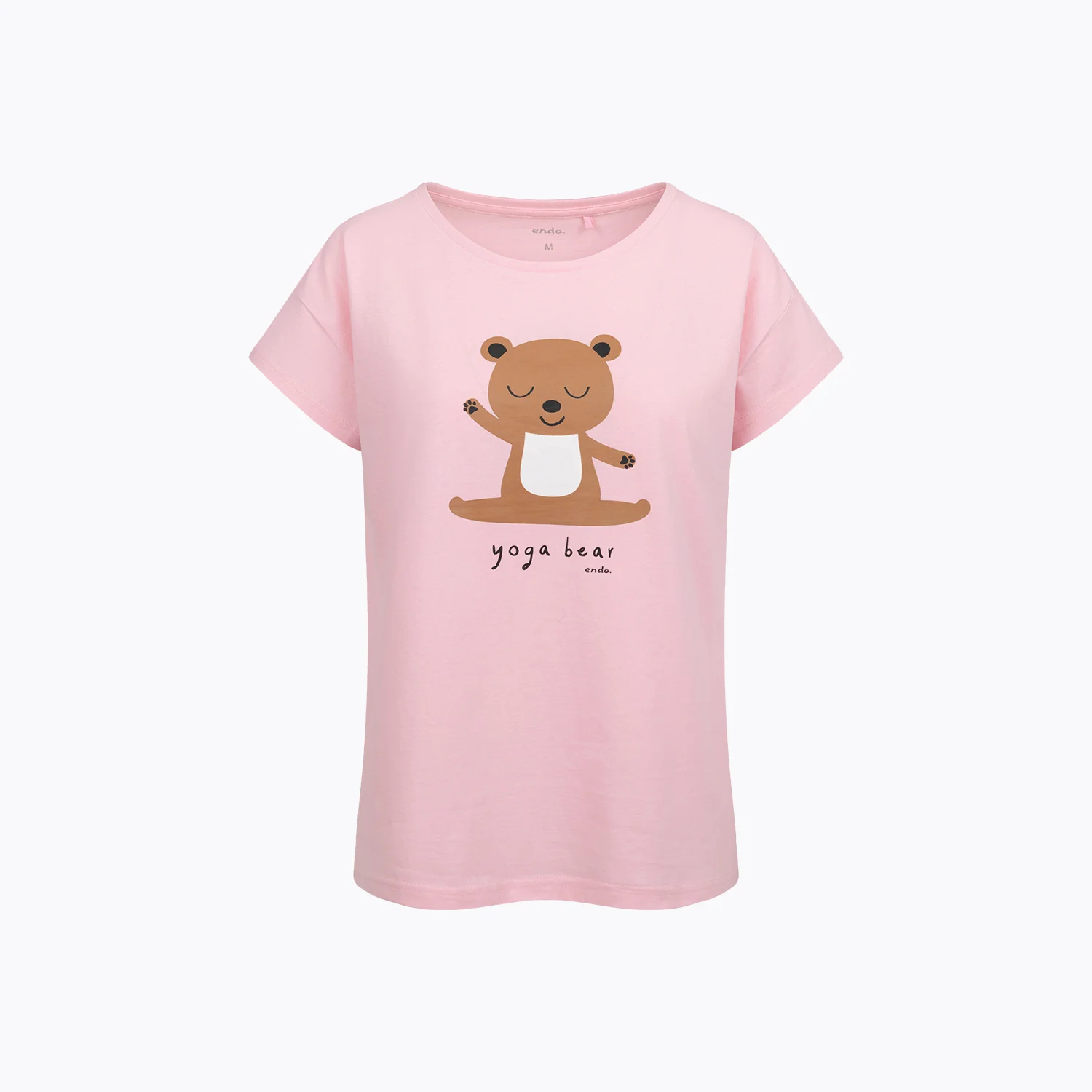 Damski t-shirt z krótkim rękawem, z misiem, różowy