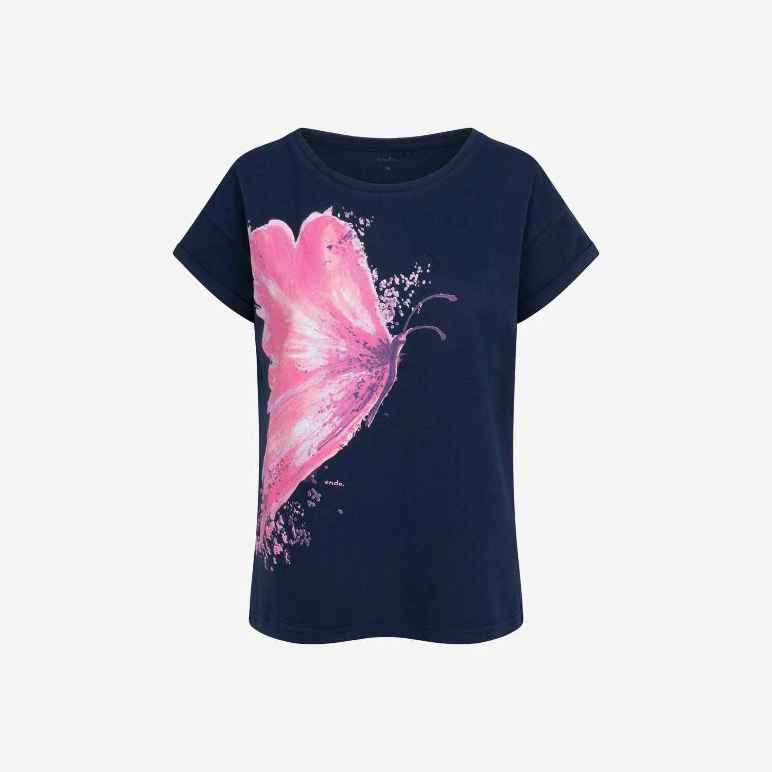 Damski t-shirt z krótkim rękawem, z motylem, Biały