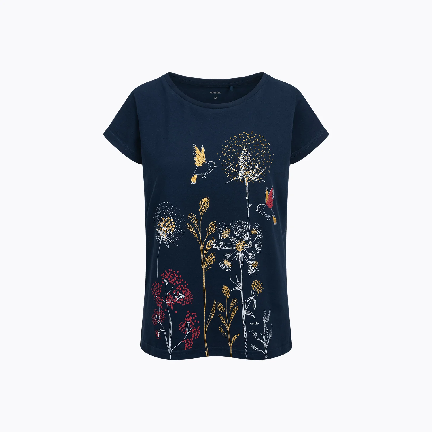 Damski t-shirt z krótkim rękawem, z motywem kwiatowym, granatowy