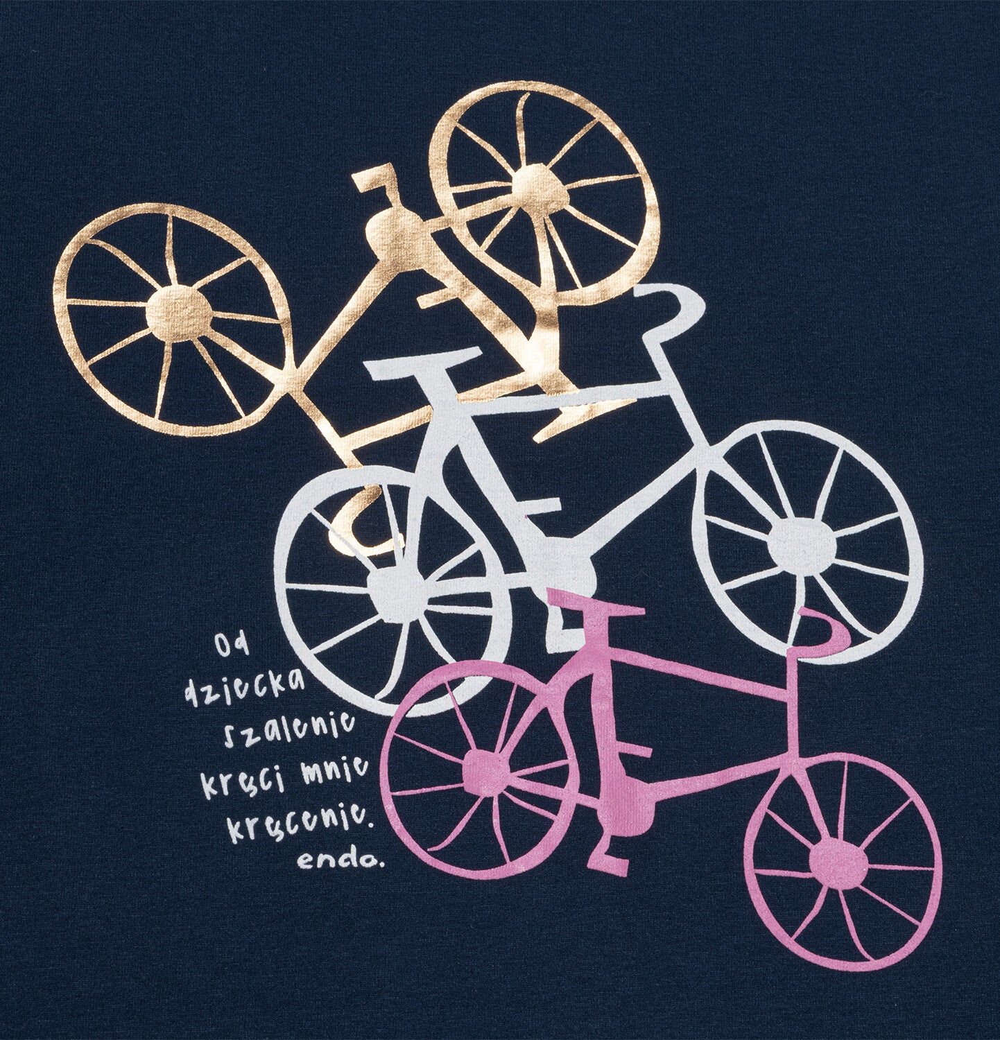 Damski t-shirt z krótkim rękawem, z motywem rowerowym, granatowy - Image 3