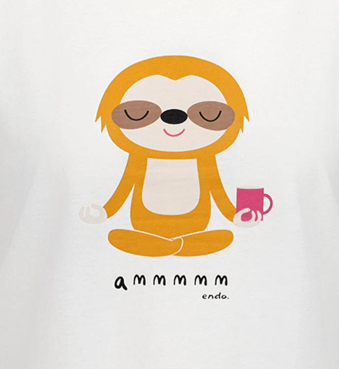 Damski t-shirt z krótkim rękawem, z motywem yogi, biały - Image 2