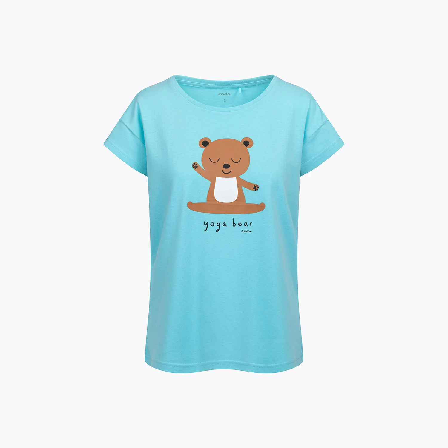 Damski t-shirt z krótkim rękawem, z motywem yogi, niebieski