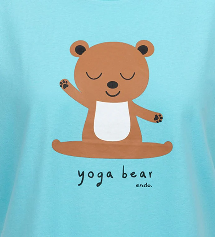 Damski t-shirt z krótkim rękawem, z motywem yogi, niebieski - Image 2
