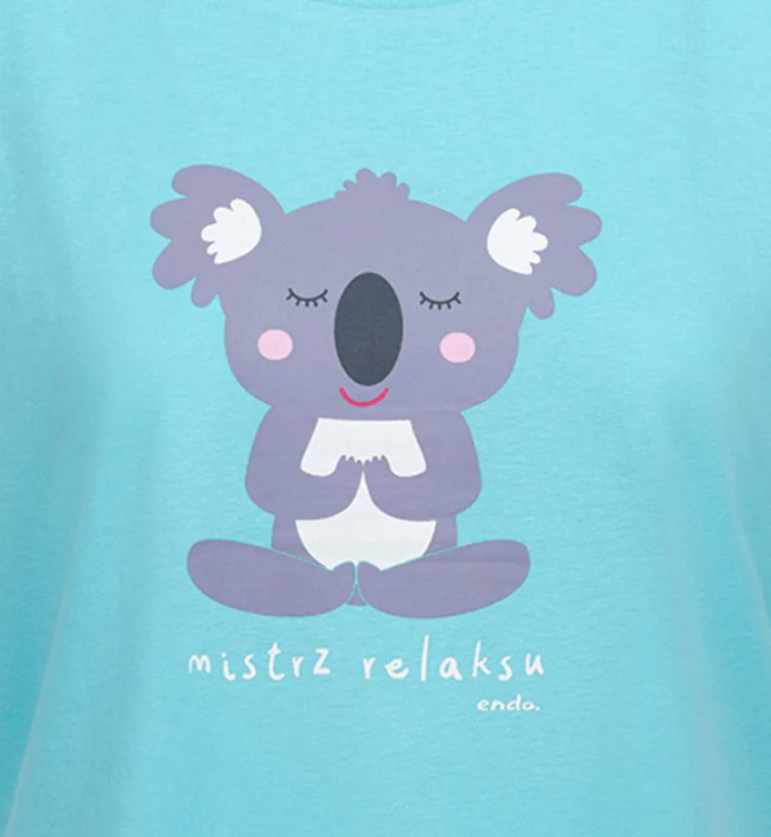Damski t-shirt z krótkim rękawem, z motywem yogi koala, niebieski - Image 2
