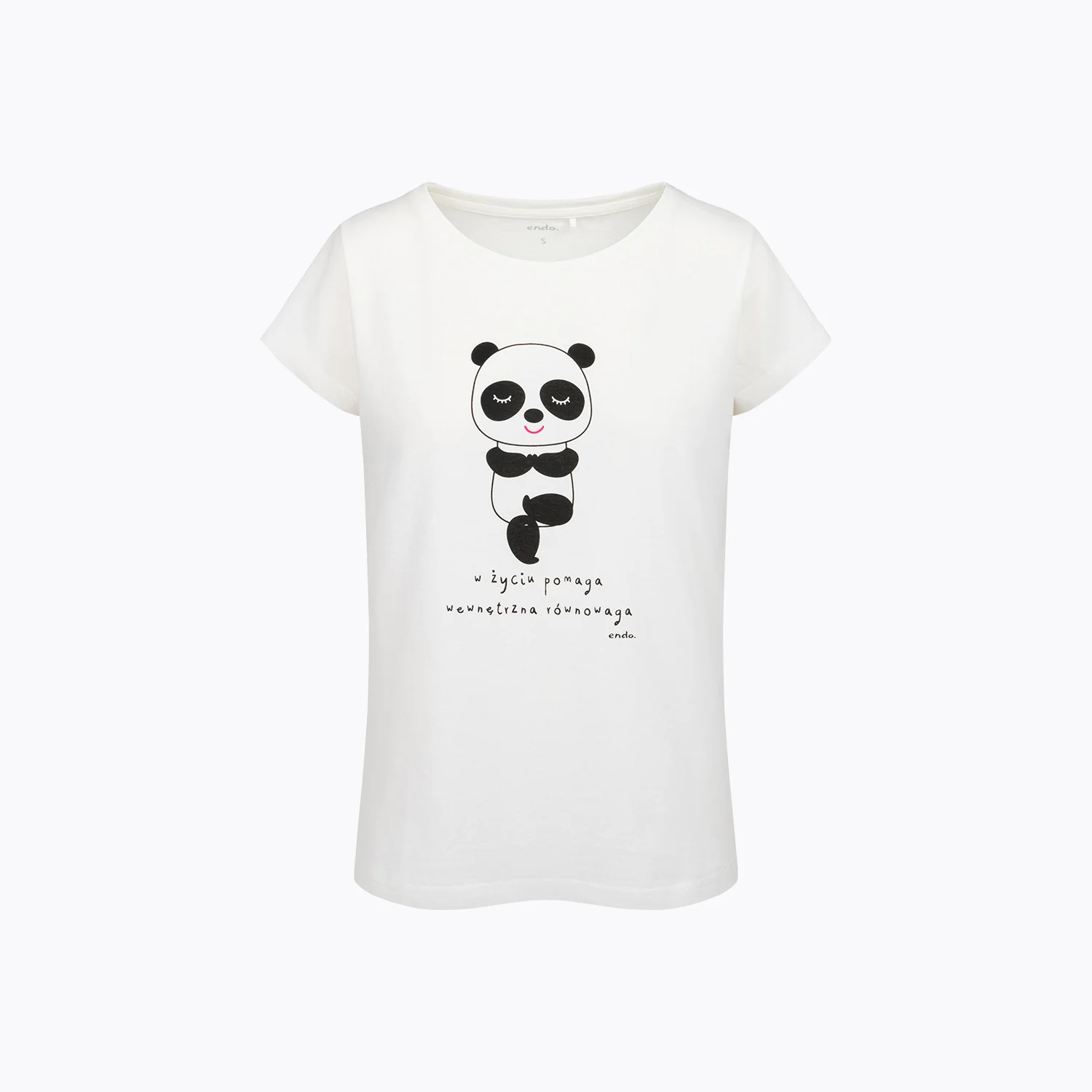 Damski t-shirt z krótkim rękawem, z pandą, kremowy