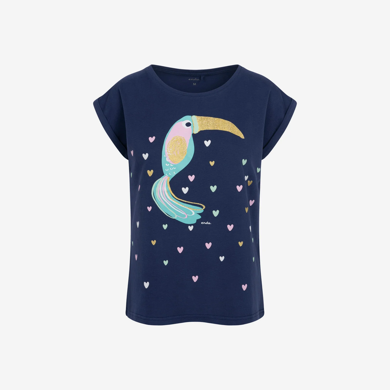 Damski t-shirt z krótkim rękawem, z tukanem, granatowy