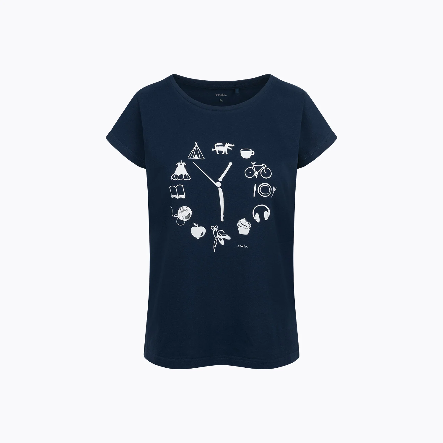 Damski t-shirt z krótkim rękawem, z zegarem, granatowy