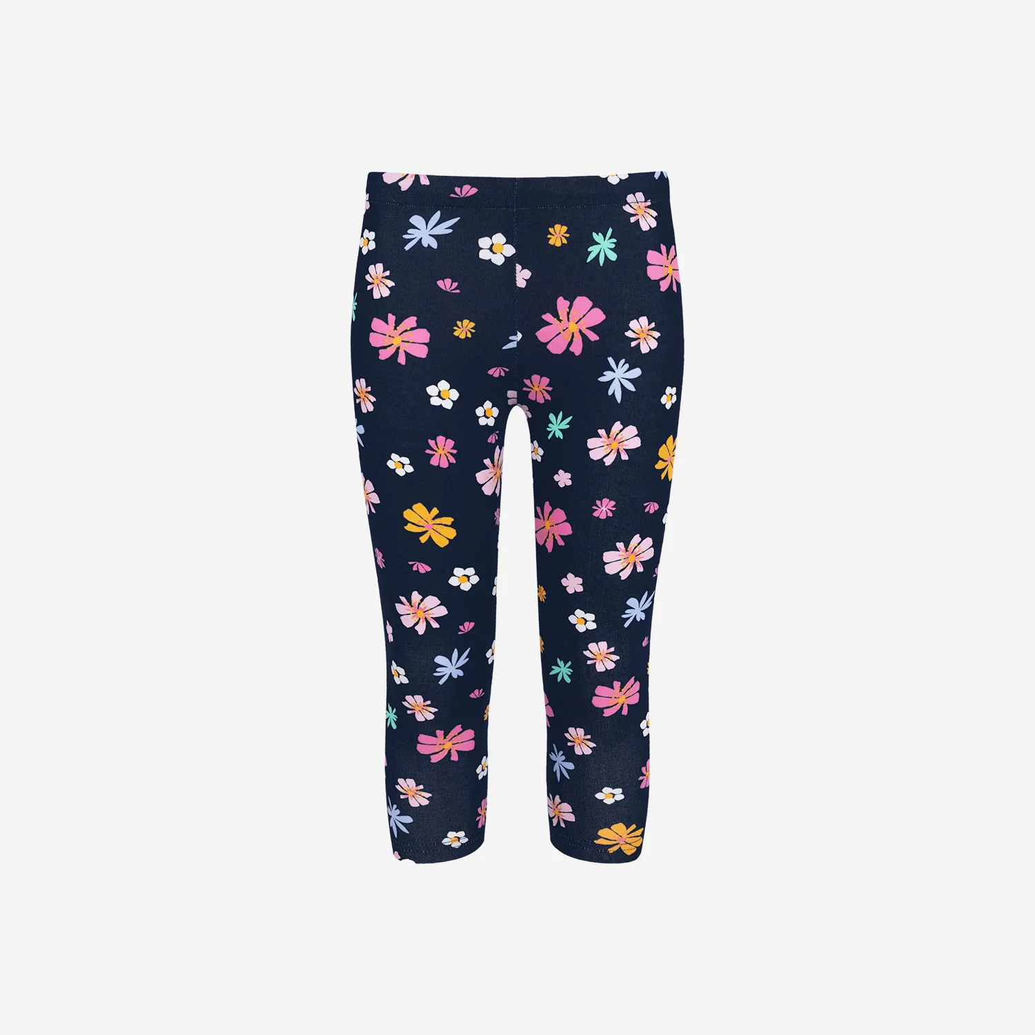 Legginsy 3/4 dla dziewczynki, z kwiatkami, granatowe 3-8 lat