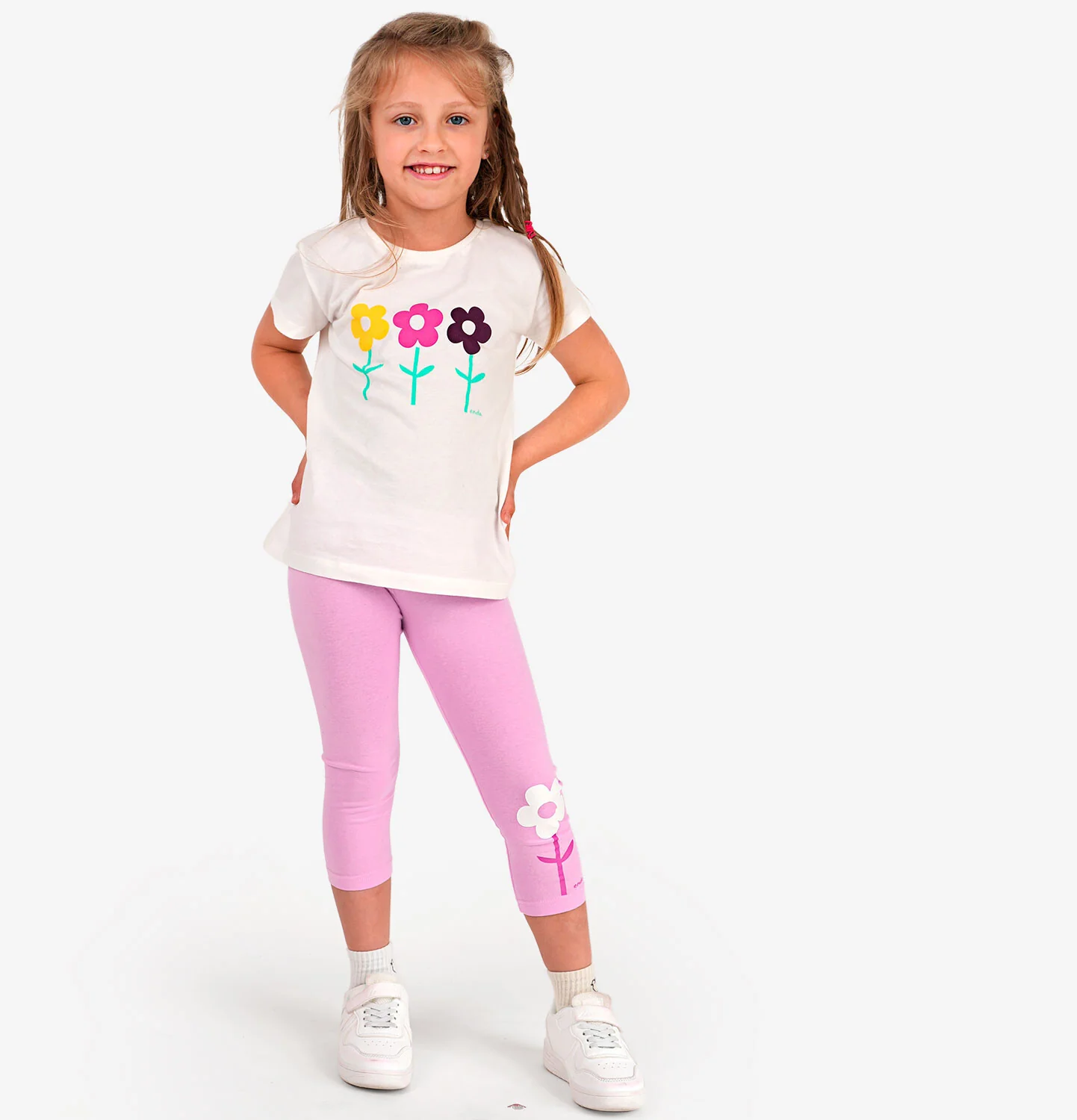 Legginsy 3/4 dla dziewczynki, z kwiatkiem, różowe 3-8 lat - Image 3