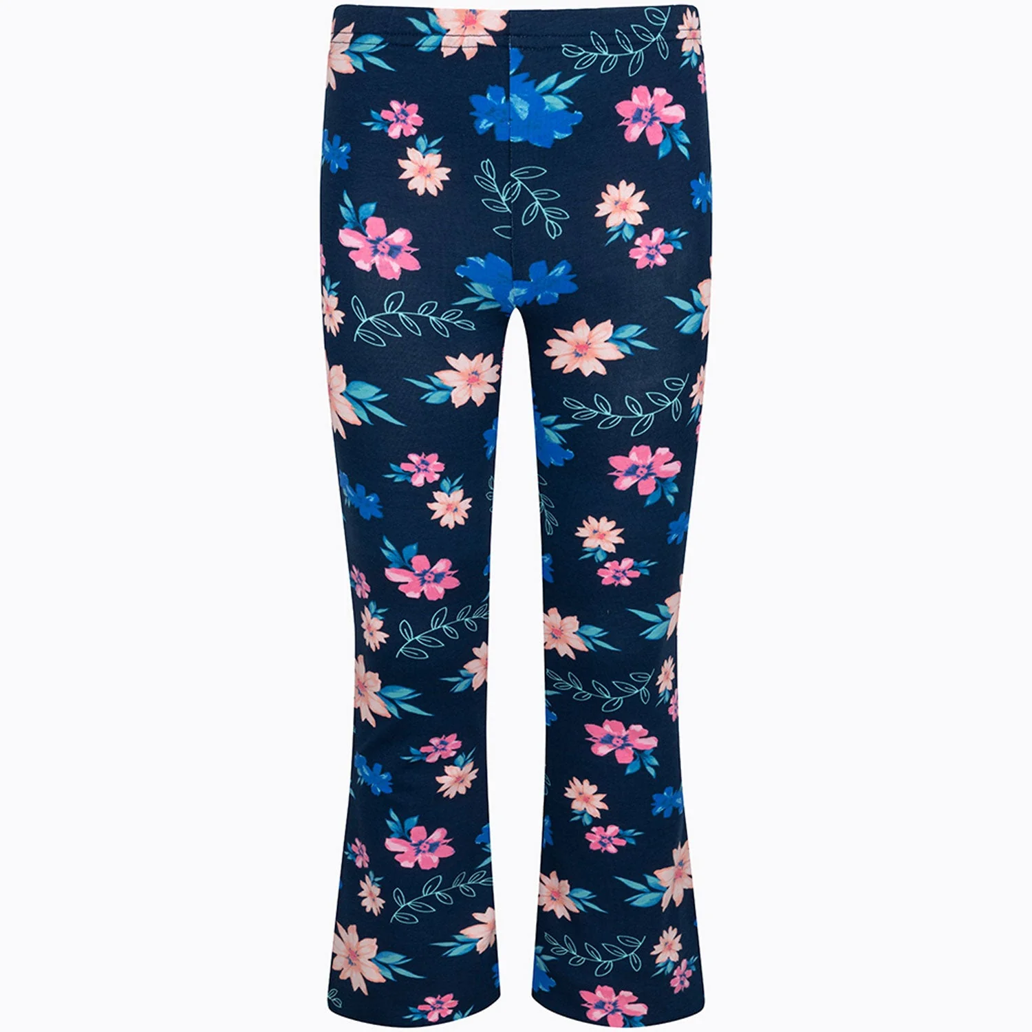Legginsy flare dla dziewczynki 9-13 lat, granatowe "kwiaty"