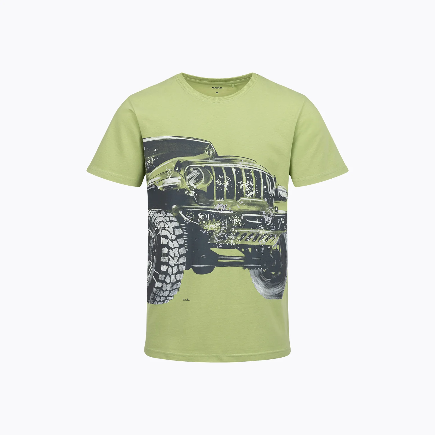 Męski t-shirt z krótkim rękawem, z autem terenowym, zielony