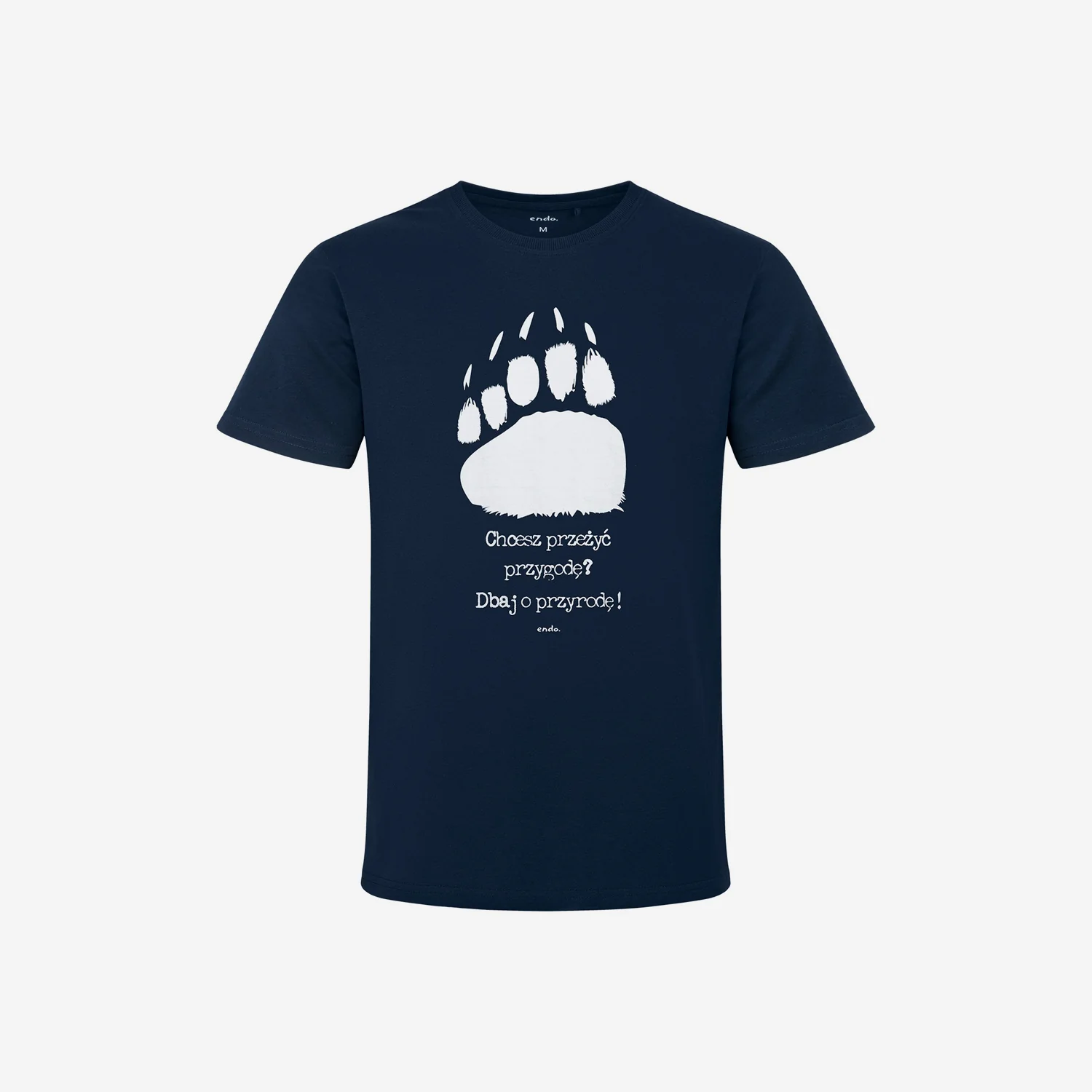 Męski t-shirt z krótkim rękawem, z łapą niedźwiedzia, granatowy