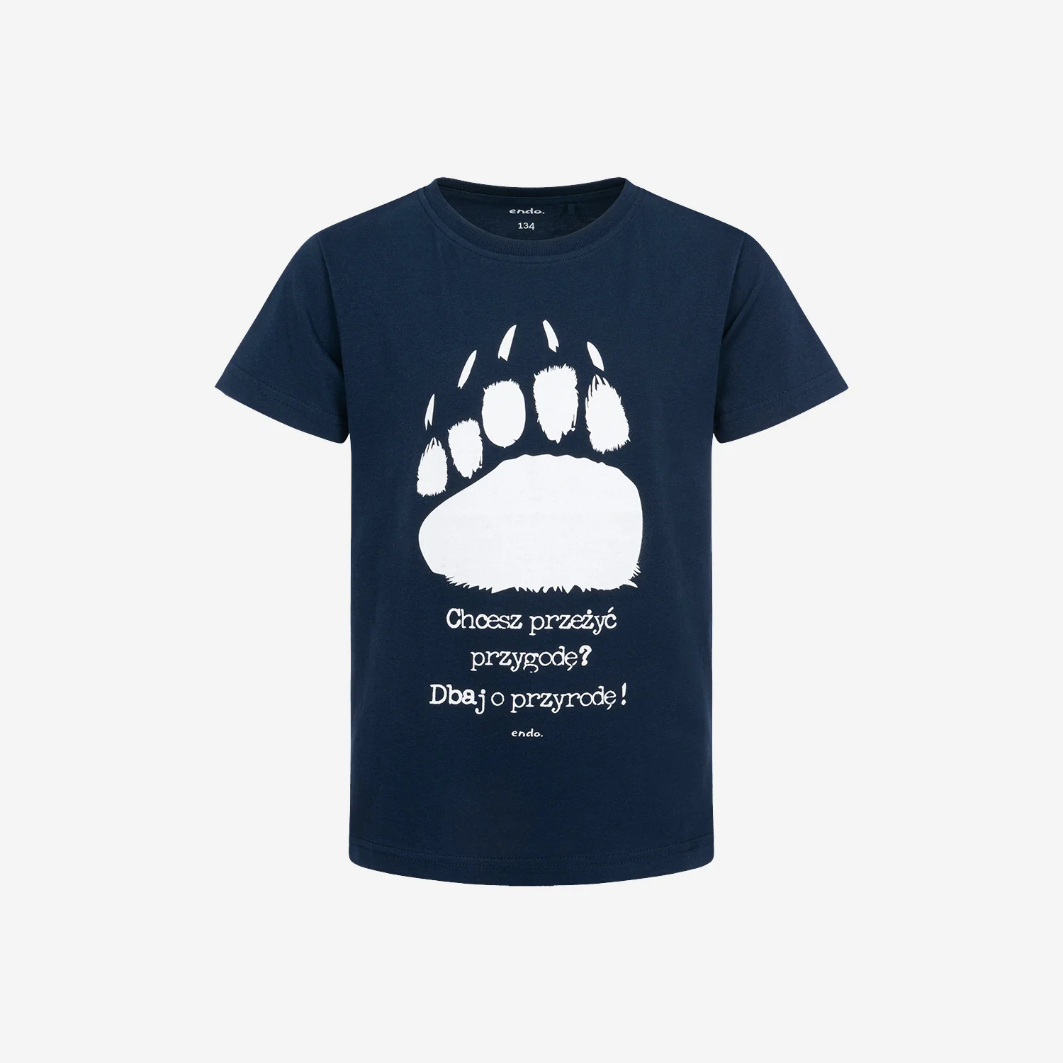 Męski t-shirt z krótkim rękawem, z łapą niedźwiedzia, granatowy