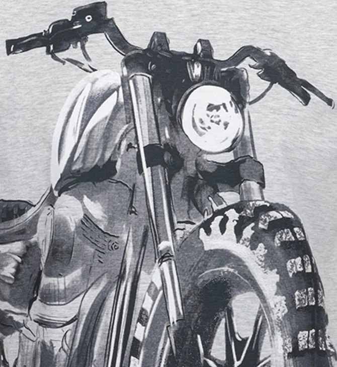 Męski t-shirt z krótkim rękawem, z motocyklem, szary - Image 2