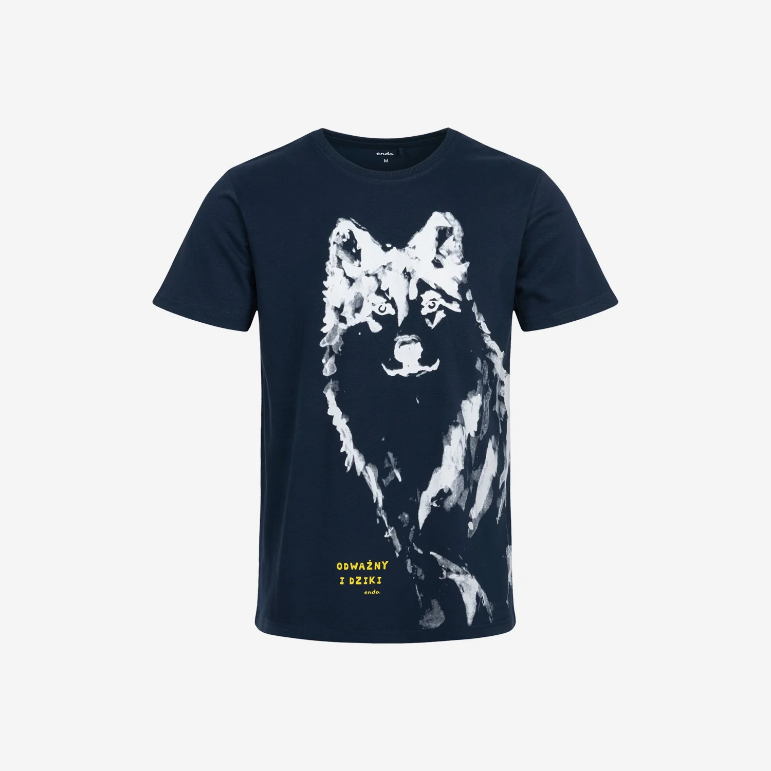 Męski t-shirt z krótkim rękawem, z wilkiem, granatowy