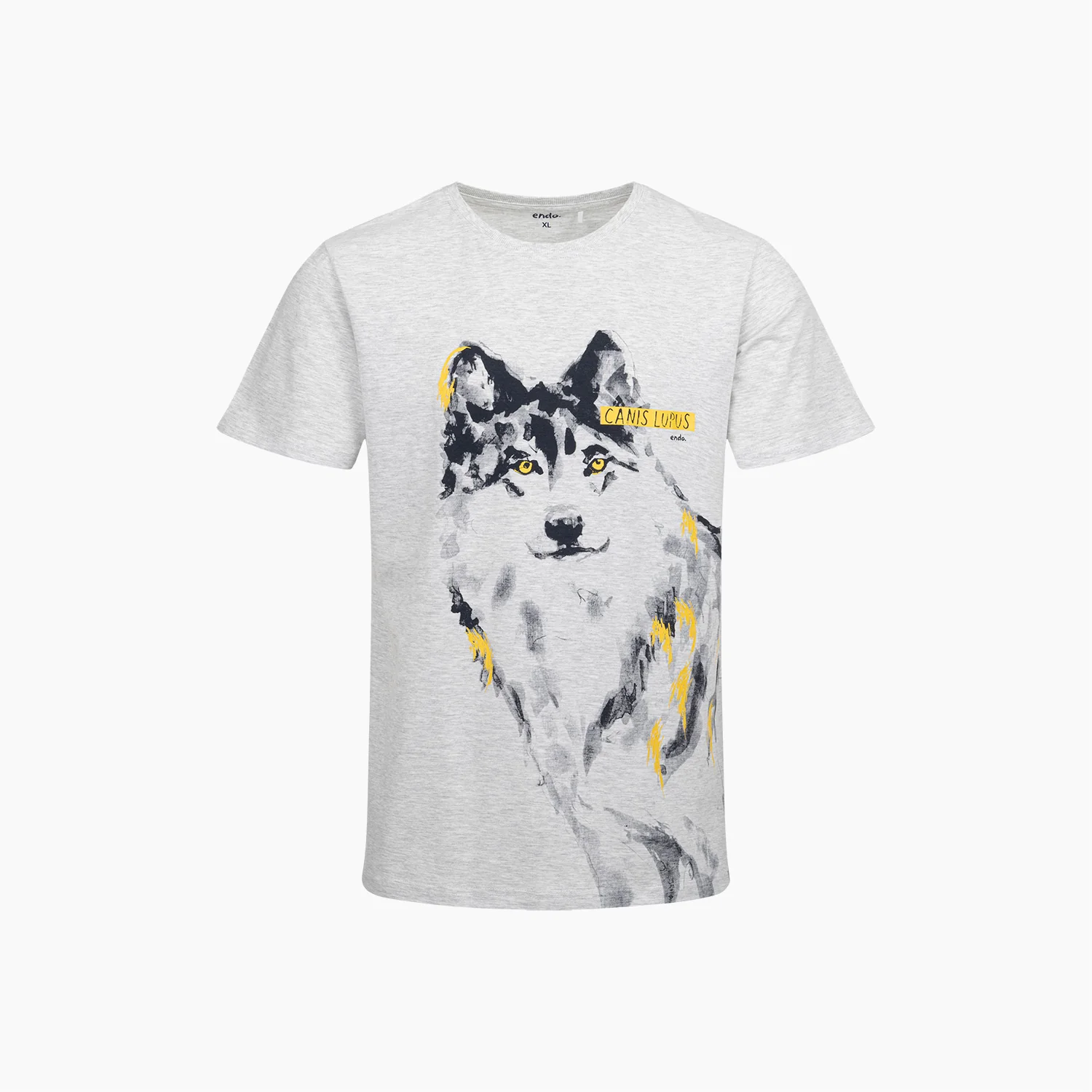 Męski t-shirt z krótkim rękawem, z wilkiem, szary