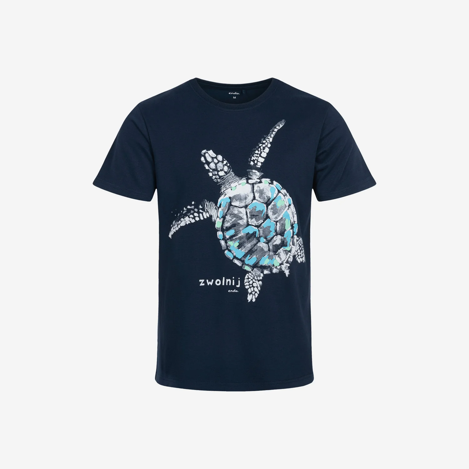Męski t-shirt z krótkim rękawem, z żółwiem, granatowy