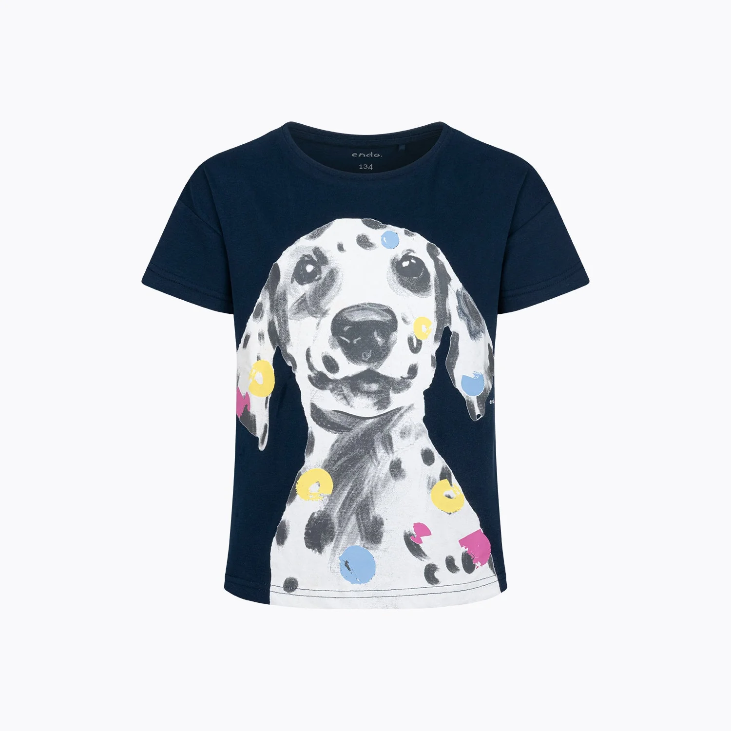 T-shirt dla dziewczynki 9-13 lat, granatowy "dalmatyńczyk"