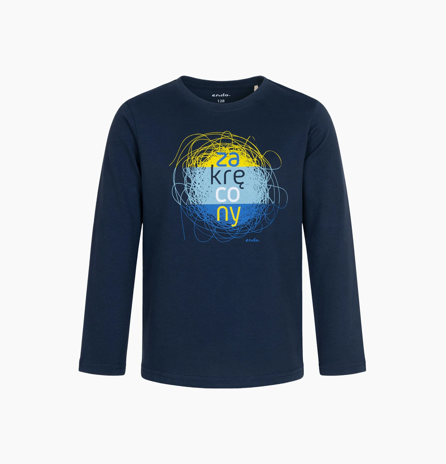 T-shirt z długim rękawem dla chłopca , "Zakręcony", granatowy 5-9 lat