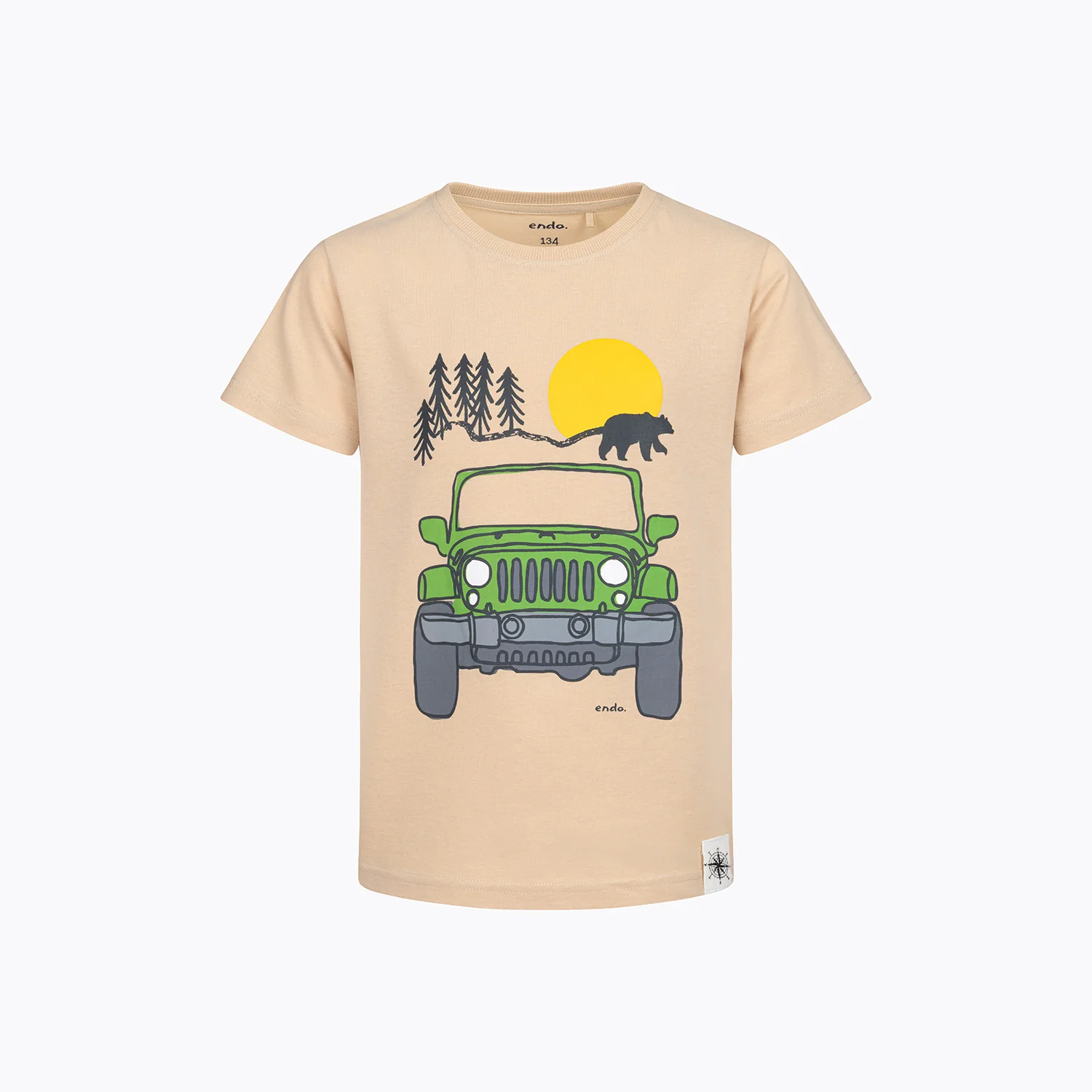T-shirt z krótkim rękawem dla chłopca, z autem terenowym, beżowy 9-13 lat