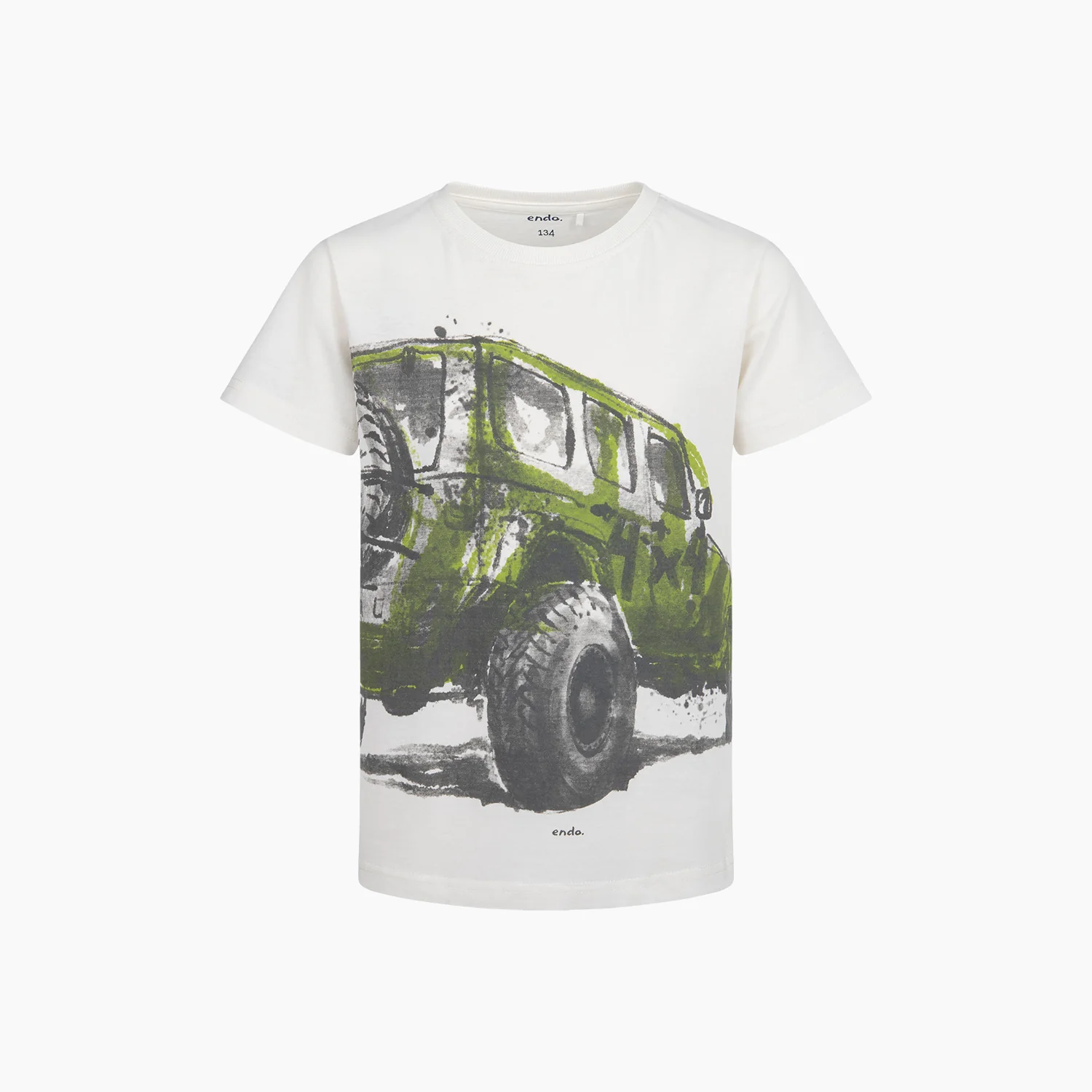 T-shirt z krótkim rękawem dla chłopca, z autem terenowym, biały 9-13 lat