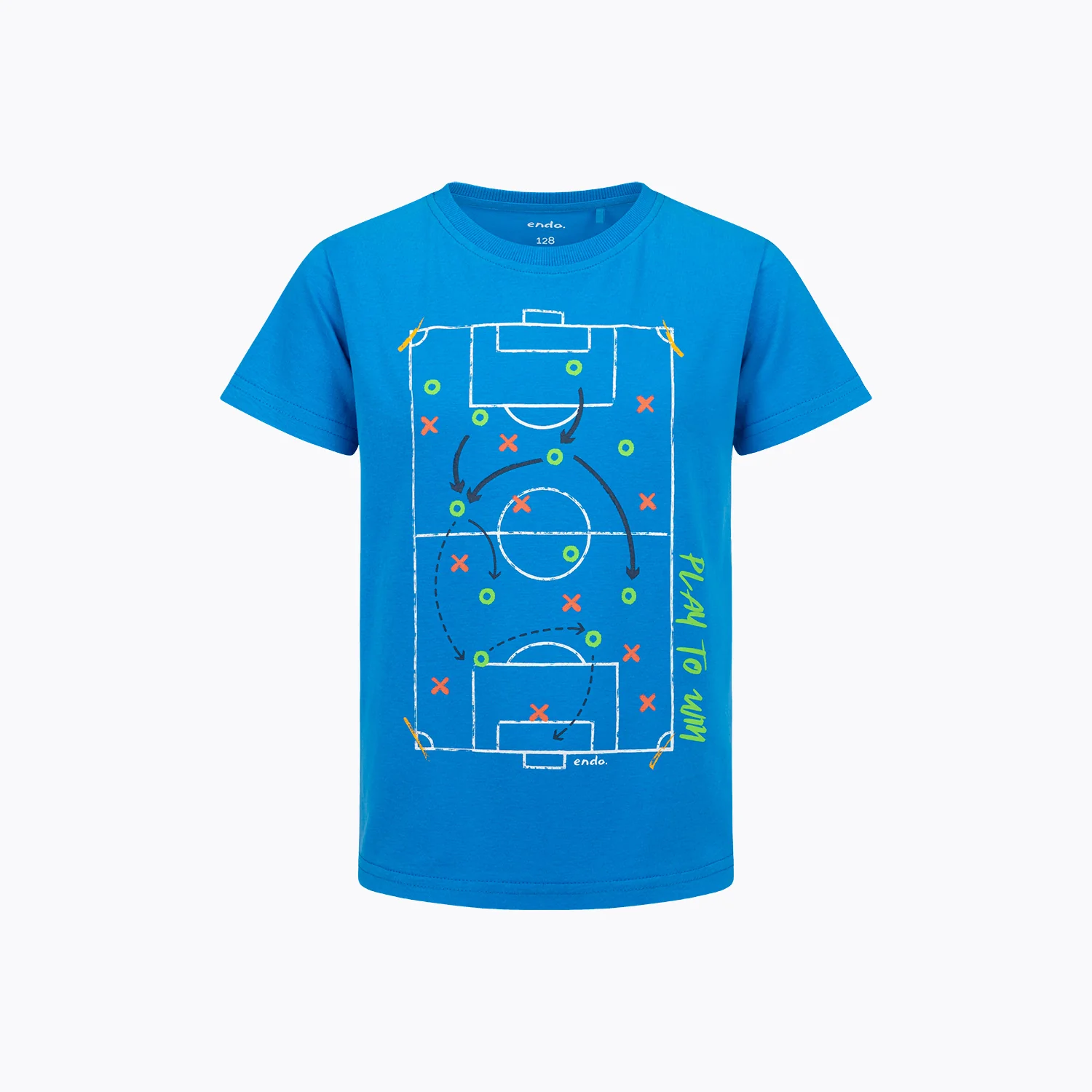 T-shirt z krótkim rękawem dla chłopca, z boiskiem do piłki nożnej, niebieski 5-8 lat