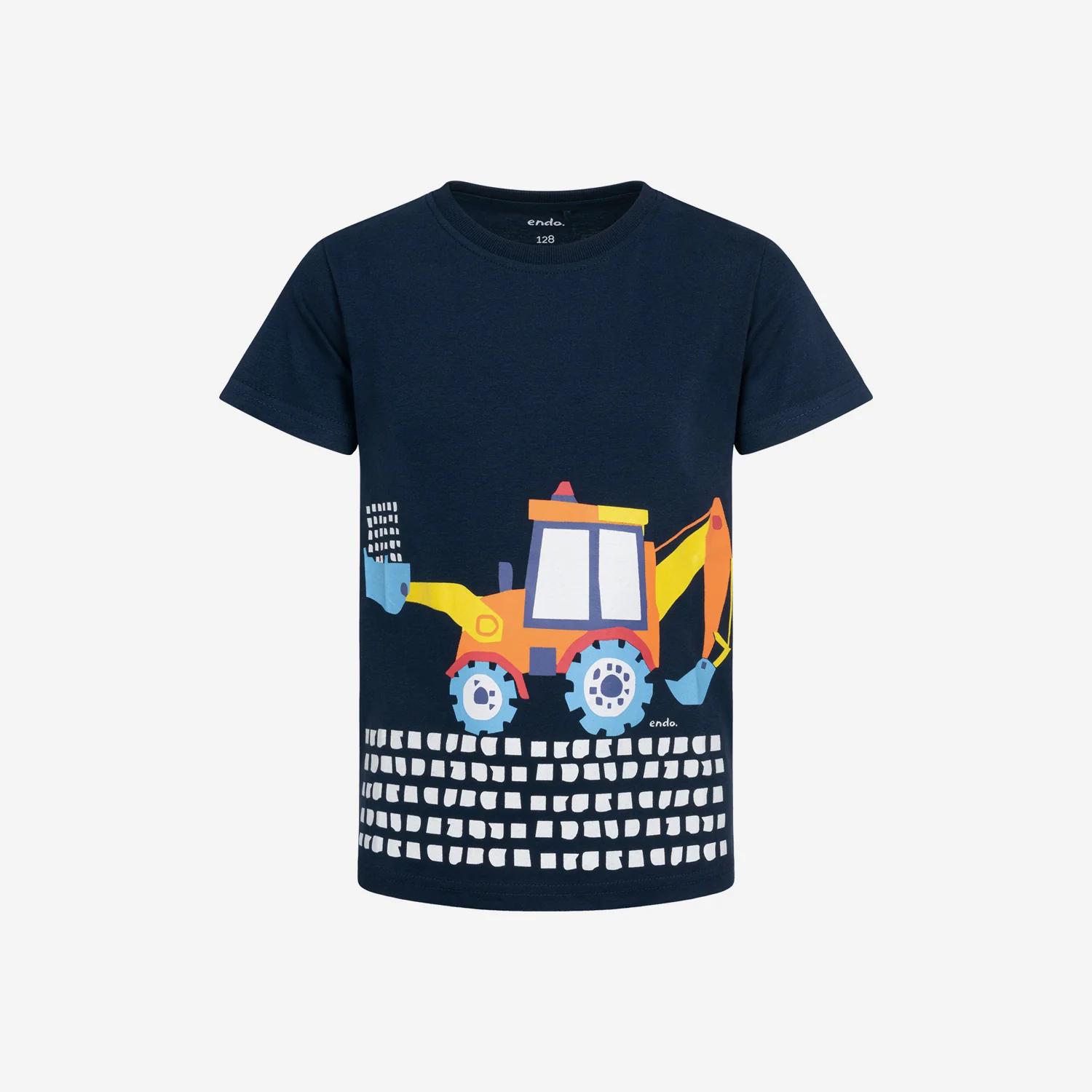 T-shirt z krótkim rękawem dla chłopca, z koparką, granatowy 3-8 lat