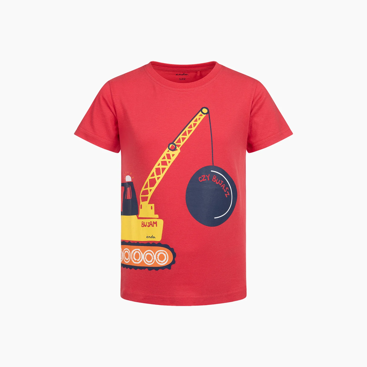 T-shirt z krótkim rękawem dla chłopca, z koparką wyburzeniową, czerwony 2-7 lat