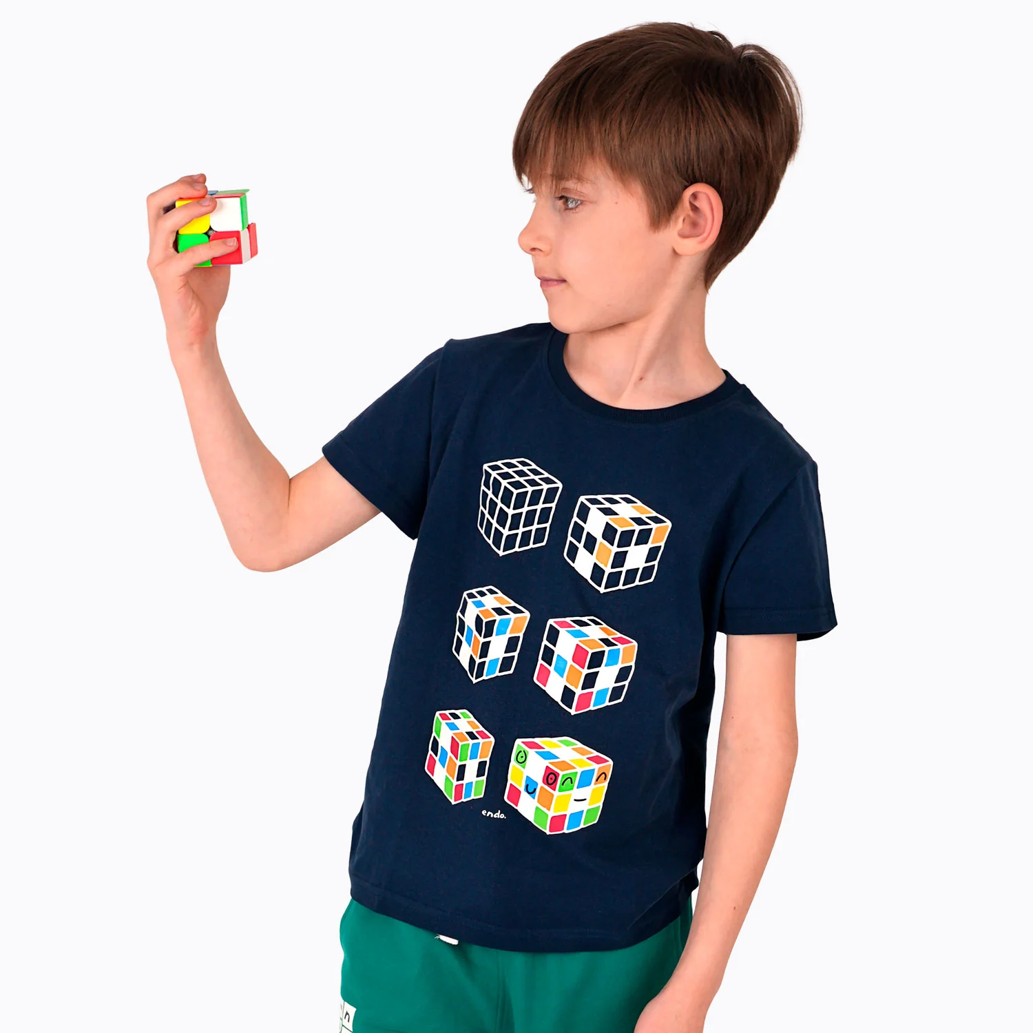 T-shirt z krótkim rękawem dla chłopca, z kostkami Rubika, granatowy 9-13 lat - Image 2