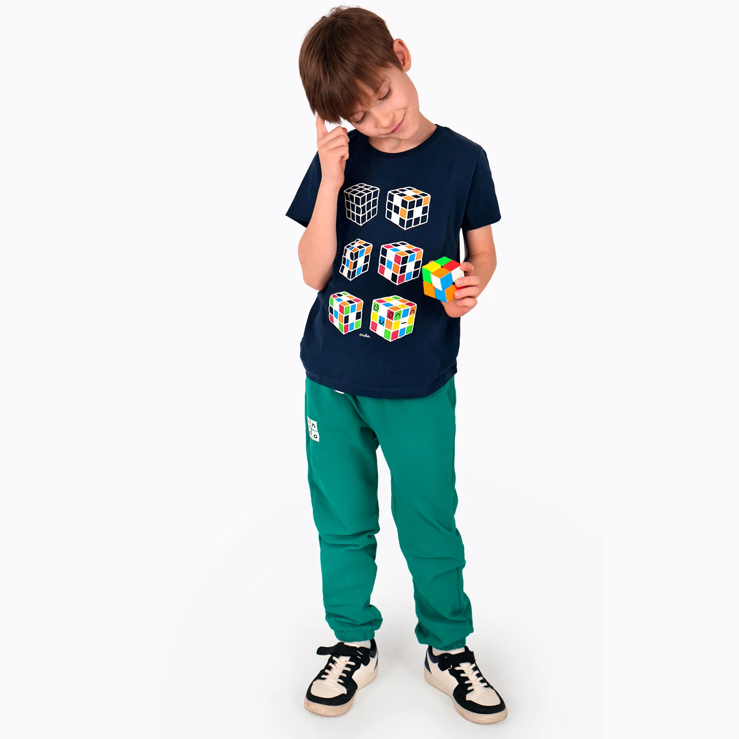T-shirt z krótkim rękawem dla chłopca, z kostkami Rubika, granatowy 9-13 lat - Image 3