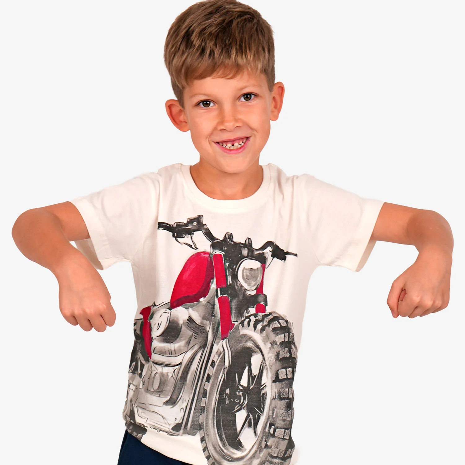 T-shirt z krótkim rękawem dla chłopca, z motocyklem, biały 9-13 lat - Image 3