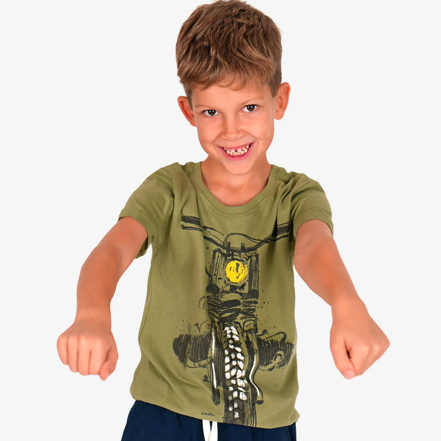 T-shirt z krótkim rękawem dla chłopca, z motocyklem, oliwkowy 9-13 lat - Image 3