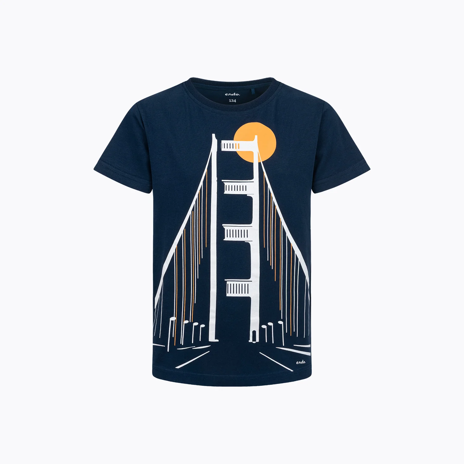 T-shirt z krótkim rękawem dla chłopca, z motywem mostu, granatowy 9-13 lat
