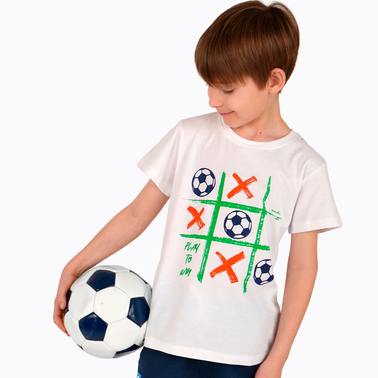 T-shirt z krótkim rękawem dla chłopca, z motywem piłkarskim, biały 9-13 lat - Image 2