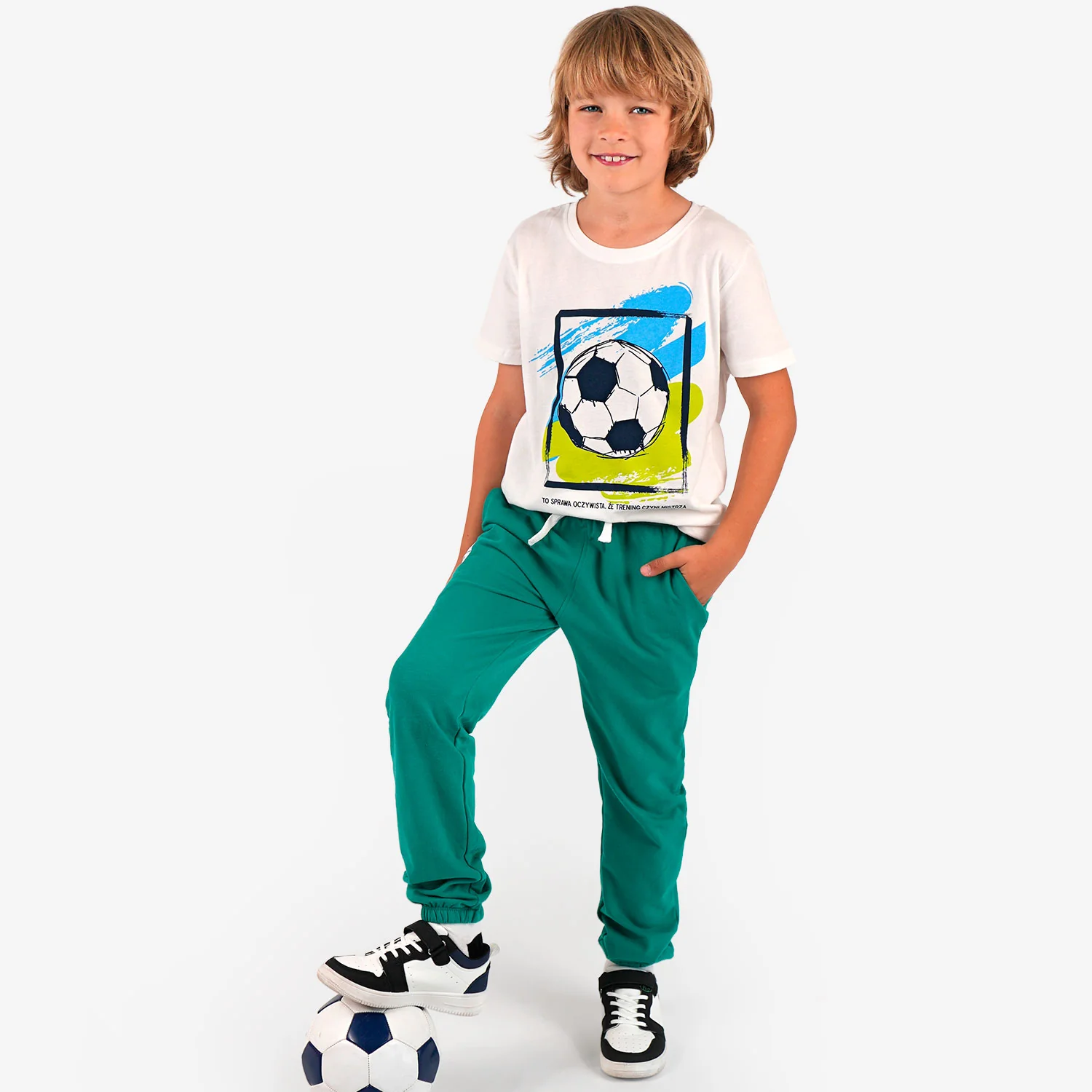 T-shirt z krótkim rękawem dla chłopca, z motywem piłkarskim, biały 9-13 lat - Image 3