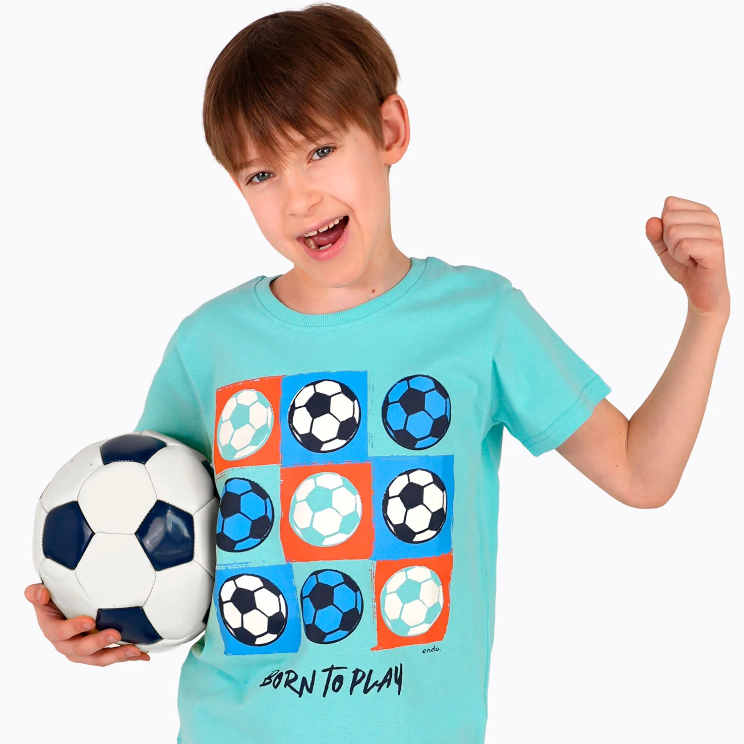 T-shirt z krótkim rękawem dla chłopca, z motywem piłkarskim, niebieski 9-13 lat - Image 2