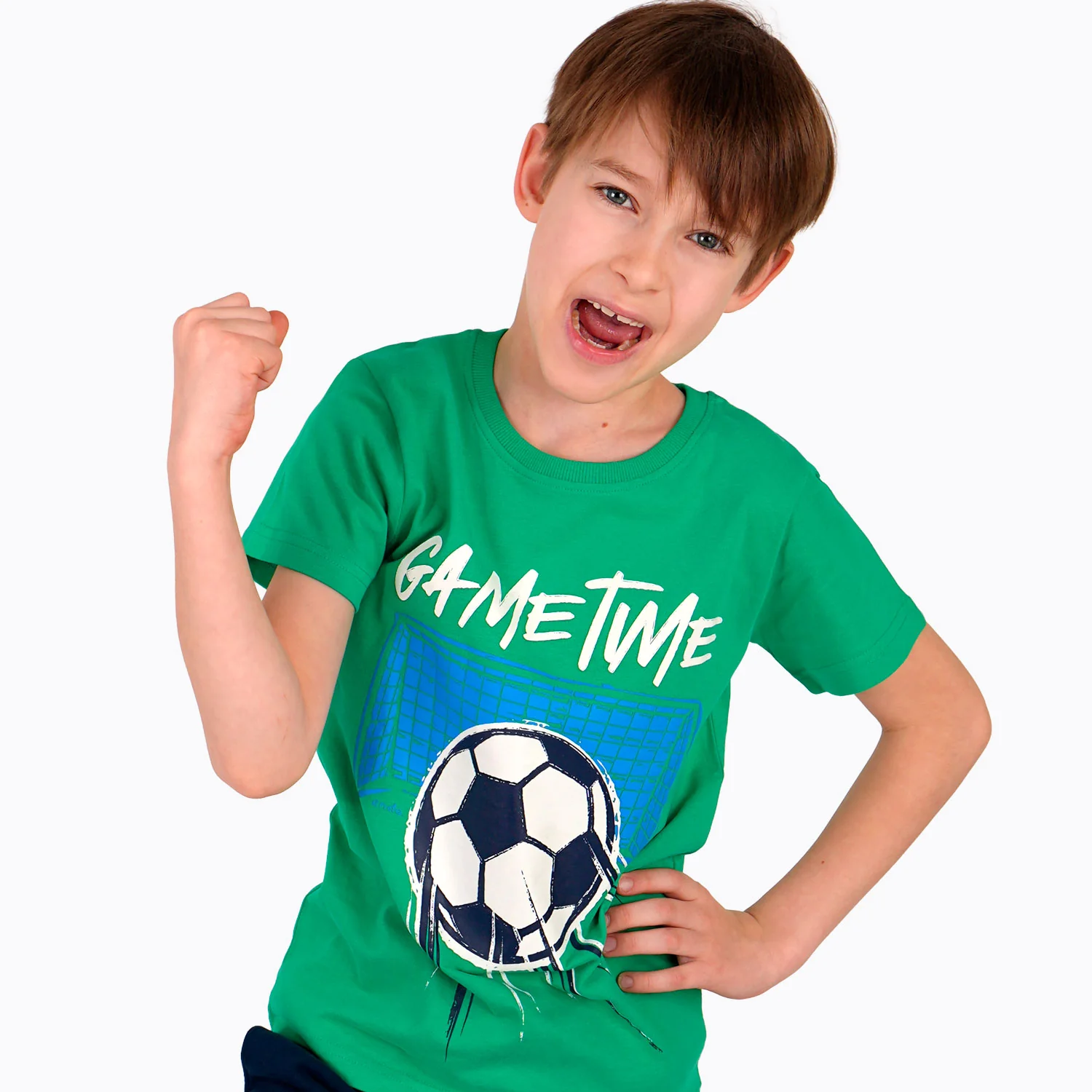 T-shirt z krótkim rękawem dla chłopca, z motywem piłkarskim, zielony 9-13 lat - Image 2