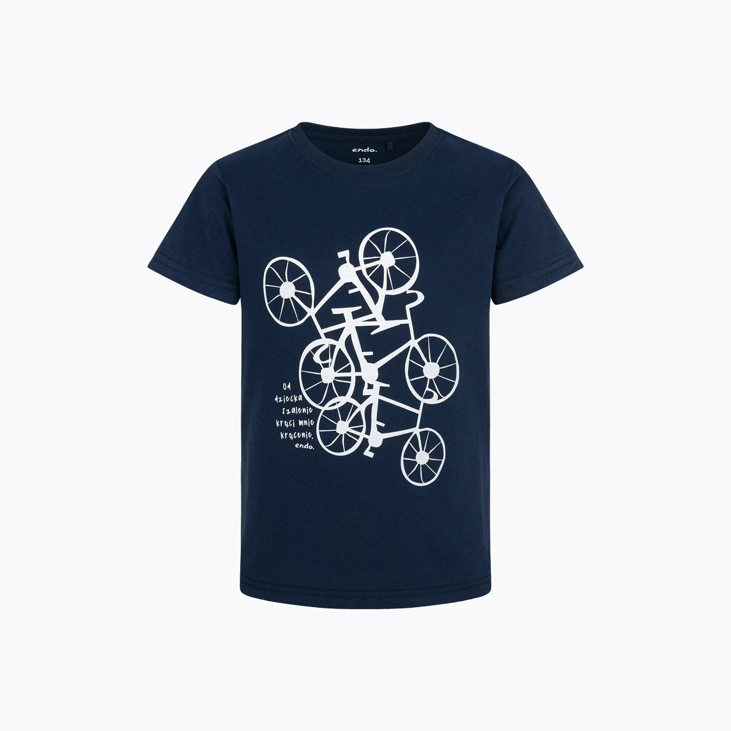 T-shirt z krótkim rękawem dla chłopca, z motywem rowerowym, granatowy 9-13 lat